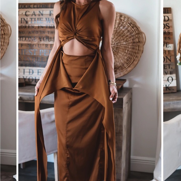 Brown satin cut out dress - Picture 3 of 6